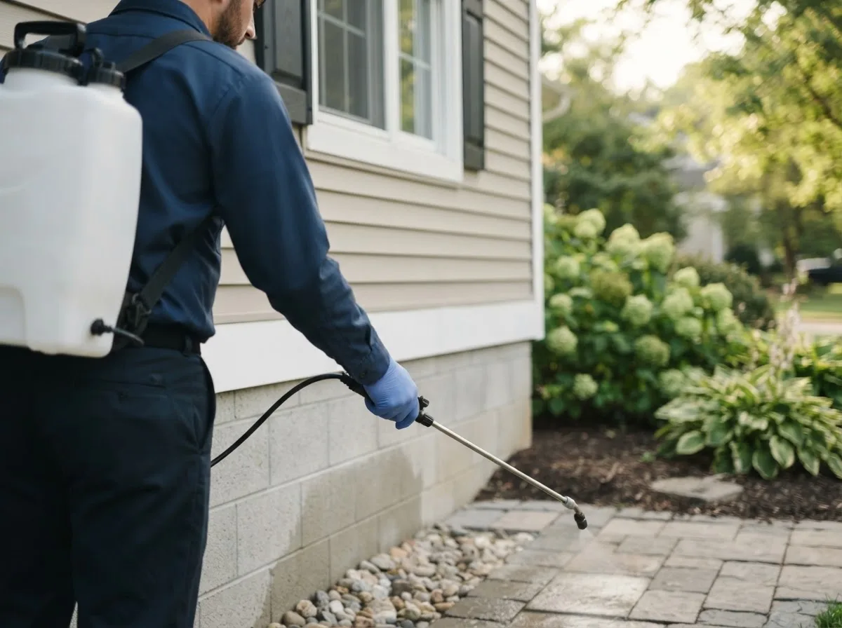 Pest control technician inspecting a home in Tenstrike, MN